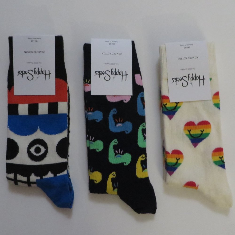 NWT Happy Socks Men Women Unisex Adults 3-Pack Mix Color - V1